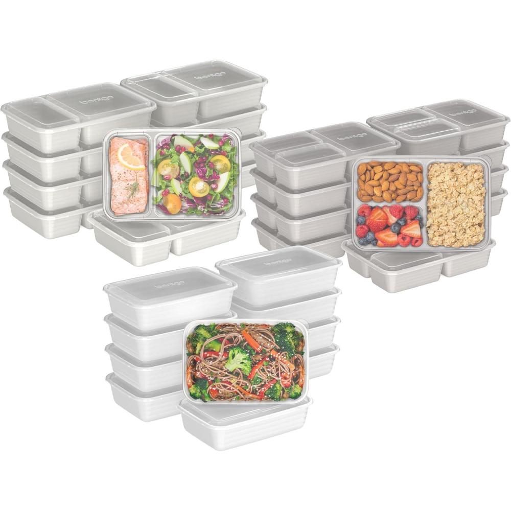 imageBentgo Prep 60Piece Meal Prep Kit  Reusable PFAS ampamp BPAFree Food Containers 1Compartment 2Compartment ampamp 3Compartments  Microwave Freezer ampamp Dishwasher Safe Gleam MetallicsWhite Stone
