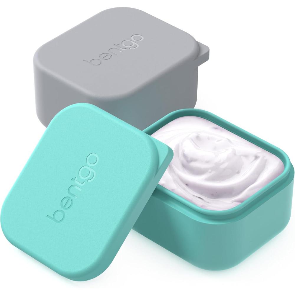 imageBentgo Sidekicks 2Pack Silicone Container Set  Dipping Sauce Cups for Condiments ampamp Small Snacks Reusable Durable ampamp LeakProof Liquid Storage Salad Dressing Container  26 oz Gray ampamp AquaGray  Aqua