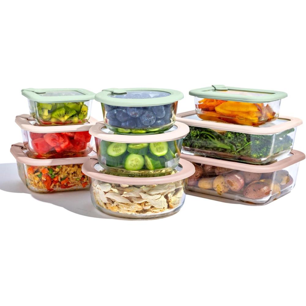 imageBentgo Signature LeakProof Glass Food Storage  18Piece Set 1Compartment PlasticFree Containers with Airtight Glass Lids BPAFree Microwave Freezer Oven ampamp Dishwasher Safe White StoneDesert Sage