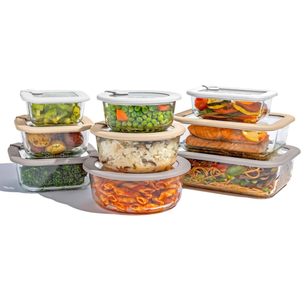 imageBentgo Signature LeakProof Glass Food Storage  18Piece Set 1Compartment PlasticFree Containers with Airtight Glass Lids BPAFree Microwave Freezer Oven ampamp Dishwasher Safe White StoneWhite Stone