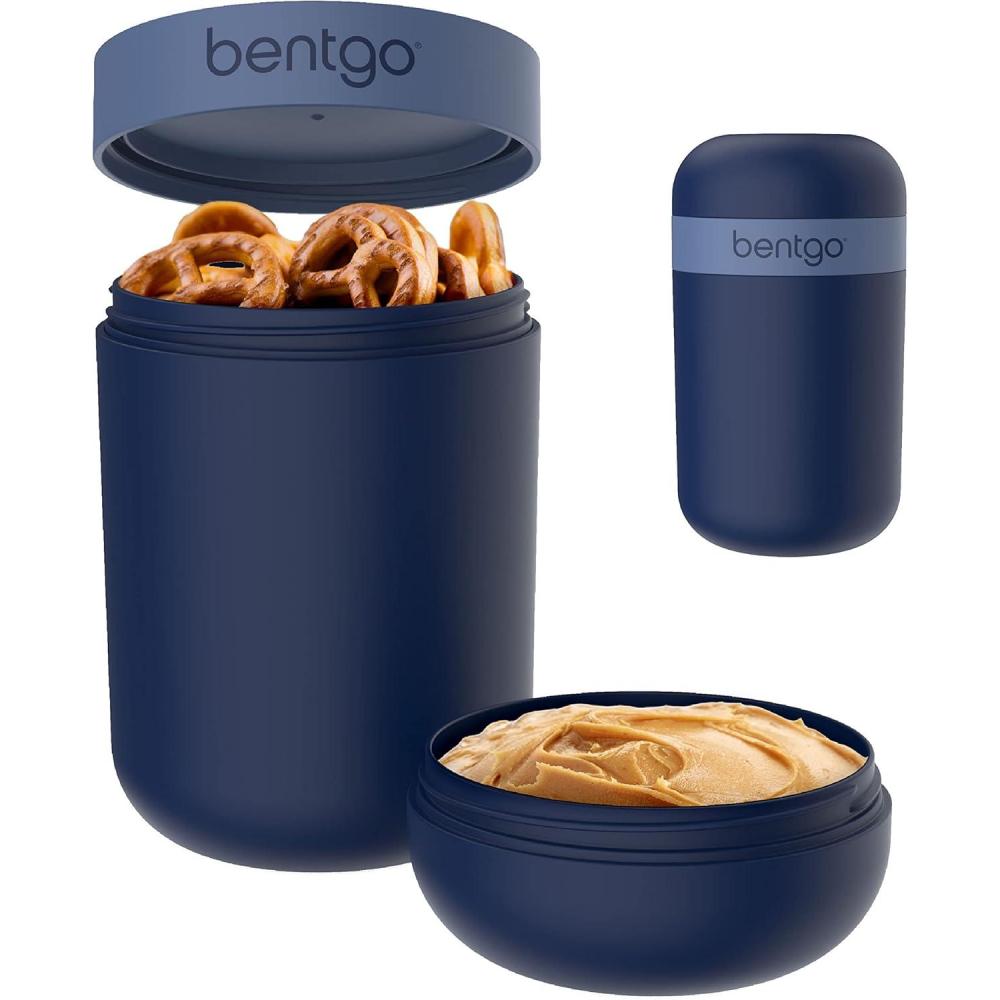 imageBentgo Snack Cup  Reusable Snack Container with LeakProof Design Toppings Compartment and DualSealing Lid Portable ampamp Lightweight for Work Travel Gym  Dishwasher Safe Dark GrayNavy