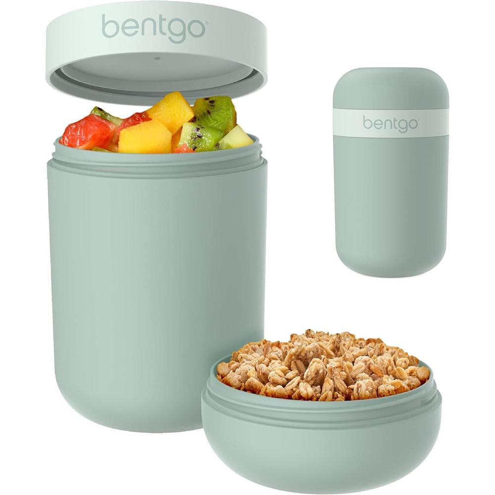 imageBentgo Snack Cup  Reusable Snack Container with LeakProof Design Toppings Compartment and DualSealing Lid Portable ampamp Lightweight for Work Travel Gym  Dishwasher Safe Dark GrayMint Green