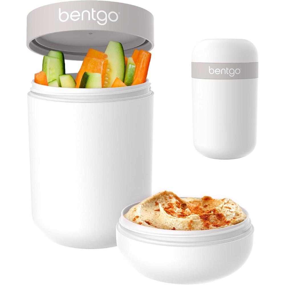 imageBentgo Snack Cup  Reusable Snack Container with LeakProof Design Toppings Compartment and DualSealing Lid Portable ampamp Lightweight for Work Travel Gym  Dishwasher Safe Dark GrayWhite