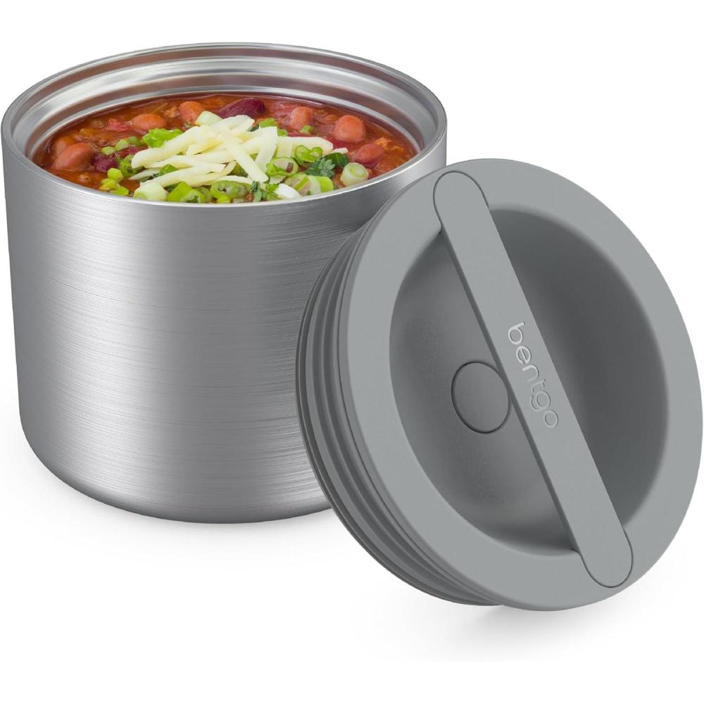 imageBentgo Stainless Insulated Food Container  24 Cups 19 oz TripleLayer Insulation Vacuum Seal LeakProof BuiltIn Handle Wide Opening Premium Stainless Steel for CoolWarm Foods AquaStainless Steel Silver