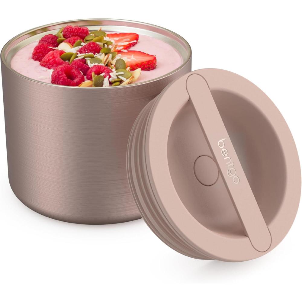 imageBentgo Stainless Insulated Food Container  24 Cups 19 oz TripleLayer Insulation Vacuum Seal LeakProof BuiltIn Handle Wide Opening Premium Stainless Steel for CoolWarm Foods AquaRose Gold