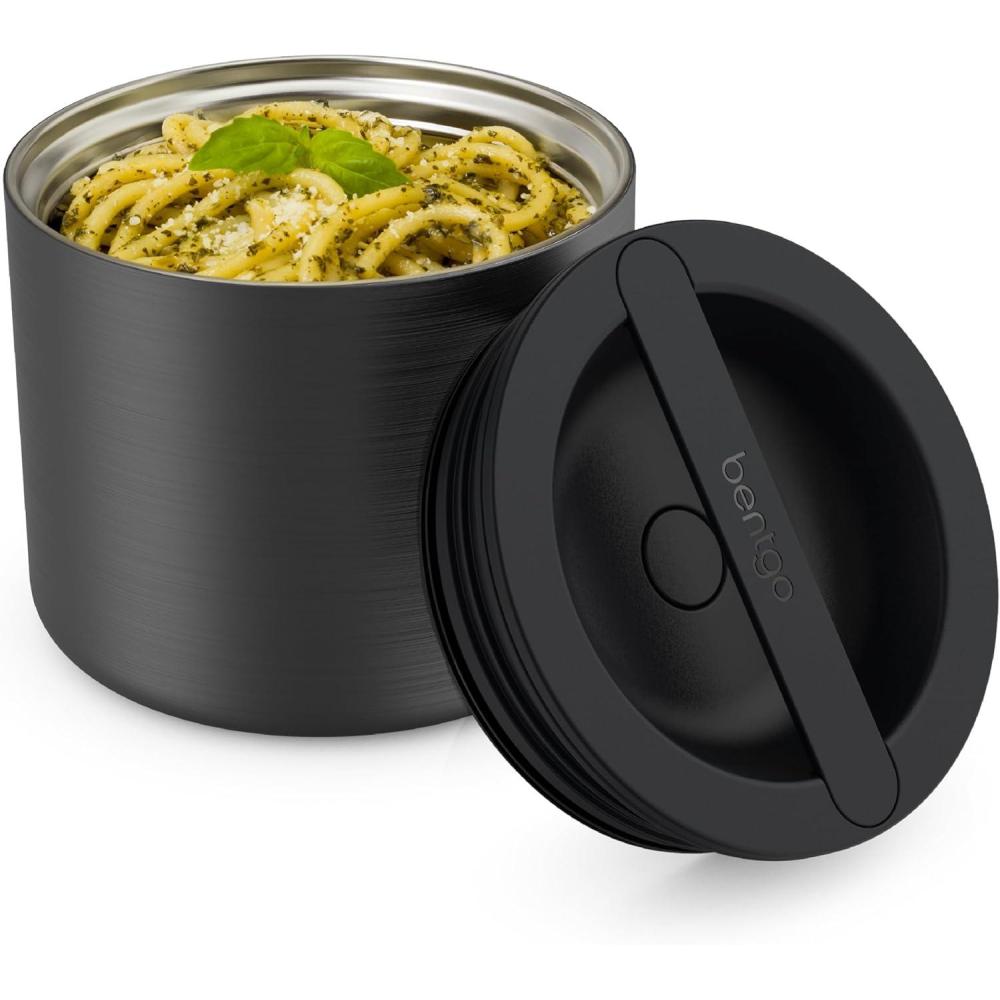 imageBentgo Stainless Insulated Food Container  24 Cups 19 oz TripleLayer Insulation Vacuum Seal LeakProof BuiltIn Handle Wide Opening Premium Stainless Steel for CoolWarm Foods AquaBlack