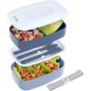 imageBentgo Classic  Adult Bento Box Stackable 3Compartment Lunch Box with Removable Utensil Set and Sealing Strap BPAFree Food Container Ideal for Meal Prep Work and On the Go BlueSlate