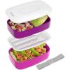imageBentgo Classic  Adult Bento Box Stackable 3Compartment Lunch Box with Removable Utensil Set and Sealing Strap BPAFree Food Container Ideal for Meal Prep Work and On the Go BluePurple