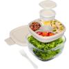 imageBentgo Glass AllinOne Salad Container  Large 61oz Salad Bowl with Lid 4Compartment BentoStyle Tray 3oz Sauce Container and Reusable Fork  Dishwasher Microwave and Oven Safe LavenderWhite Stone Tan