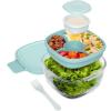 imageBentgo Glass AllinOne Salad Container  Large 61oz Salad Bowl with Lid 4Compartment BentoStyle Tray 3oz Sauce Container and Reusable Fork  Dishwasher Microwave and Oven Safe LavenderCoastal Seaglass