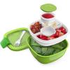 imageBentgo Salad Container  54 oz Bowl with 4Compartment Toppings Tray LeakProof Dressing Container Reusable Fork BPAFree Lunch Box for Meal Prep ampamp Food Storage Removable Bento Tray Coastal AquaGreen