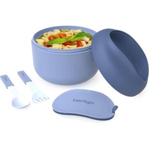 imageBentgo Bowl  Insulated LeakResistant Bowl with Snack Compartment Collapsible Utensils and Improved EasyGrip Design for OntheGo  Holds Soup Rice Cereal ampamp More  BPAFree 212 oz BlushSlate