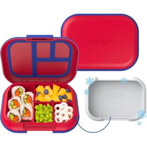 imageBentgo Chill Kids LeakProof Lunch Box  4Compartment Bento Box with BuiltIn Ice Pack 33 Cup Capacity PFAS ampamp BPAFree Microwave ampamp Dishwasher Safe Ideal Size for Ages 3 to 7 PurpleRedRoyal
