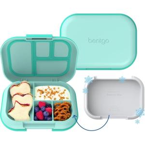 imageBentgo Chill Kids LeakProof Lunch Box  4Compartment Bento Box with BuiltIn Ice Pack 33 Cup Capacity PFAS ampamp BPAFree Microwave ampamp Dishwasher Safe Ideal Size for Ages 3 to 7 PurpleAqua