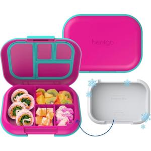 imageBentgo Chill Kids LeakProof Lunch Box  4Compartment Bento Box with BuiltIn Ice Pack 33 Cup Capacity PFAS ampamp BPAFree Microwave ampamp Dishwasher Safe Ideal Size for Ages 3 to 7 PurpleFuchsiaTeal