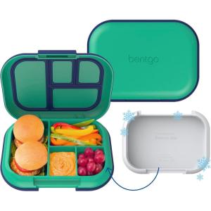imageBentgo Chill Kids LeakProof Lunch Box  4Compartment Bento Box with BuiltIn Ice Pack 33 Cup Capacity PFAS ampamp BPAFree Microwave ampamp Dishwasher Safe Ideal Size for Ages 3 to 7 PurpleGreenNavy