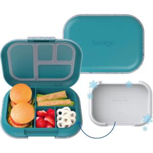 imageBentgo Chill Kids LeakProof Lunch Box  4Compartment Bento Box with BuiltIn Ice Pack 33 Cup Capacity PFAS ampamp BPAFree Microwave ampamp Dishwasher Safe Ideal Size for Ages 3 to 7 PurpleConfetti Edition  Truly Teal