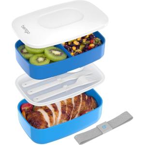 imageBentgo Classic  Adult Bento Box Stackable 3Compartment Lunch Box with Removable Utensil Set and Sealing Strap BPAFree Food Container Ideal for Meal Prep Work and On the Go BlueBlue