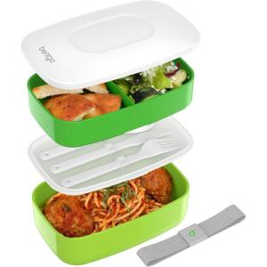 imageBentgo Classic  Adult Bento Box Stackable 3Compartment Lunch Box with Removable Utensil Set and Sealing Strap BPAFree Food Container Ideal for Meal Prep Work and On the Go BlueGreen