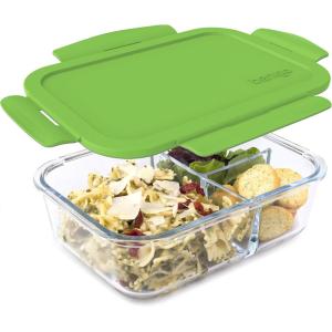 imageBentgo Glass Lunch Box  LeakProof BentoStyle Food Container with Airtight Lid and Divided 3Compartment Design  5 Cup Capacity for Meal Prepping and PortionControlled Meals for Adults GrayGreen