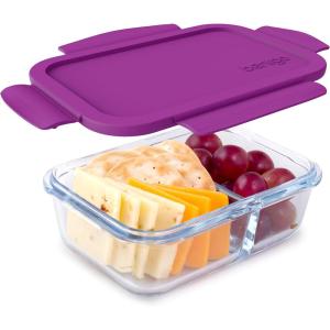 imageBentgo Glass Snack  LeakProof BentoStyle Snack Container with Airtight Lid and Divided 2Compartment Design  175 Cup Capacity for Meal Prepping and PortionControlled Snacking GreenPurple