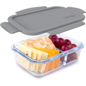 imageBentgo Glass Snack  LeakProof BentoStyle Snack Container with Airtight Lid and Divided 2Compartment Design  175 Cup Capacity for Meal Prepping and PortionControlled Snacking GreenGray