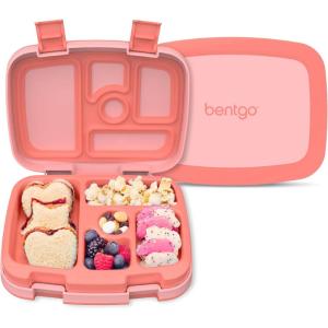 imageBentgo Kids BentoStyle 5Compartment LeakProof Lunch Box  Ideal Portion Sizes for Ages 3 to 7  Durable DropProof Dishwasher Safe PFAS ampamp BPAFree ampamp Made with FoodSafe Materials Citrus YellowCoral