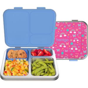 imageBentgo Kids Stainless Steel Prints LeakResistant Lunch Box  3Compartments with Bonus Silicone Container Durable EcoFriendly Dishwasher Safe BPAFree Ideal for School Ages 3 UnicornRainbows and Butterflies