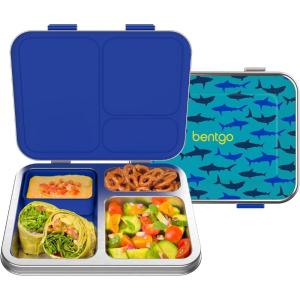 imageBentgo Kids Stainless Steel Prints LeakResistant Lunch Box  3Compartments with Bonus Silicone Container Durable EcoFriendly Dishwasher Safe BPAFree Ideal for School Ages 3 UnicornShark