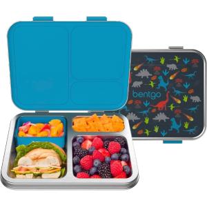 imageBentgo Kids Stainless Steel Prints LeakResistant Lunch Box  3Compartments with Bonus Silicone Container Durable EcoFriendly Dishwasher Safe BPAFree Ideal for School Ages 3 UnicornDinosaur