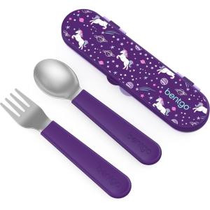 imageBentgo Kids Stainless Steel Utensil Set  Reusable Fork Spoon ampamp Storage Case  HighGrade BPAFree Stainless Steel EasyGrip Handles Dishwasher Safe for School Lunch Travel ampamp Outdoors DinosaurUnicorn
