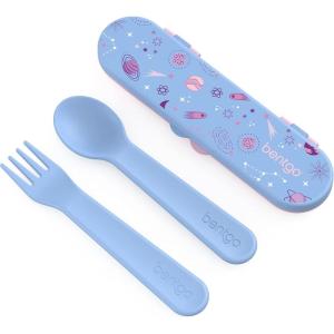 imageBentgo Kids Utensil Set  Reusable Plastic Fork Spoon ampamp Storage Case  BPAFree Materials EasyGrip Handles Dishwasher Safe  Ideal for School Lunch Travel ampamp Outdoors BlueLavender Galaxy