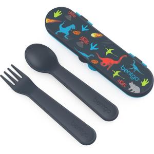 imageBentgo Kids Utensil Set  Reusable Plastic Fork Spoon ampamp Storage Case  BPAFree Materials EasyGrip Handles Dishwasher Safe  Ideal for School Lunch Travel ampamp Outdoors BlueDino