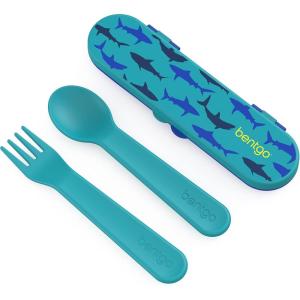imageBentgo Kids Utensil Set  Reusable Plastic Fork Spoon ampamp Storage Case  BPAFree Materials EasyGrip Handles Dishwasher Safe  Ideal for School Lunch Travel ampamp Outdoors BlueSharks