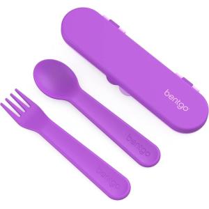 imageBentgo Kids Utensil Set  Reusable Plastic Fork Spoon ampamp Storage Case  BPAFree Materials EasyGrip Handles Dishwasher Safe  Ideal for School Lunch Travel ampamp Outdoors BluePurple