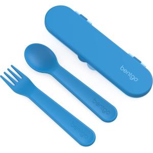 imageBentgo Kids Utensil Set  Reusable Plastic Fork Spoon ampamp Storage Case  BPAFree Materials EasyGrip Handles Dishwasher Safe  Ideal for School Lunch Travel ampamp Outdoors BlueBlue