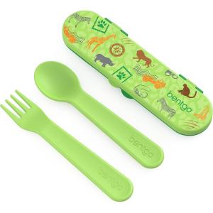 imageBentgo Kids Utensil Set  Reusable Plastic Fork Spoon ampamp Storage Case  BPAFree Materials EasyGrip Handles Dishwasher Safe  Ideal for School Lunch Travel ampamp Outdoors BlueSafari