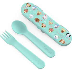 imageBentgo Kids Utensil Set  Reusable Plastic Fork Spoon ampamp Storage Case  BPAFree Materials EasyGrip Handles Dishwasher Safe  Ideal for School Lunch Travel ampamp Outdoors BluePuppy Love