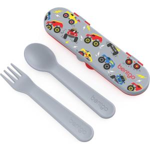 imageBentgo Kids Utensil Set  Reusable Plastic Fork Spoon ampamp Storage Case  BPAFree Materials EasyGrip Handles Dishwasher Safe  Ideal for School Lunch Travel ampamp Outdoors BlueTrucks