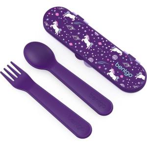 imageBentgo Kids Utensil Set  Reusable Plastic Fork Spoon ampamp Storage Case  BPAFree Materials EasyGrip Handles Dishwasher Safe  Ideal for School Lunch Travel ampamp Outdoors BlueUnicorn