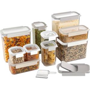 imageBentgo Pantry  22Piece Airtight Food Storage Containers Clear and Stackable Kitchen and Pantry Organization Set Locking Lids for Freshness Bonus Cereal Lid ampamp Scoop BPAFree Plastic White StoneWhite Stone