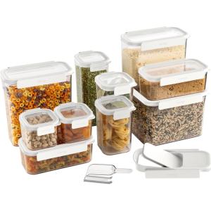 imageBentgo Pantry  22Piece Airtight Food Storage Containers Clear and Stackable Kitchen and Pantry Organization Set Locking Lids for Freshness Bonus Cereal Lid ampamp Scoop BPAFree Plastic White StoneSnow