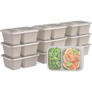 imageBentgo Prep  2Compartment Snack Containers with Lids  Reusable Microwaveable Durable PFAS ampamp BPAFree Freezer and DishwasherSafe Meal Prep Food Storage  10 Trays ampamp 10 Lids ClayClay