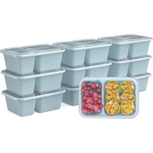 imageBentgo Prep  2Compartment Snack Containers with Lids  Reusable Microwaveable Durable PFAS ampamp BPAFree Freezer and DishwasherSafe Meal Prep Food Storage  10 Trays ampamp 10 Lids ClaySky