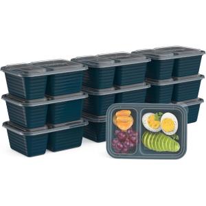 imageBentgo Prep  2Compartment Snack Containers with Lids  Reusable Microwaveable Durable PFAS ampamp BPAFree Freezer and DishwasherSafe Meal Prep Food Storage  10 Trays ampamp 10 Lids ClayDeep Teal