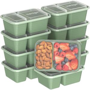 imageBentgo Prep  2Compartment Snack Containers with Lids  Reusable Microwaveable Durable PFAS ampamp BPAFree Freezer and DishwasherSafe Meal Prep Food Storage  10 Trays ampamp 10 Lids ClayBasil Glitter