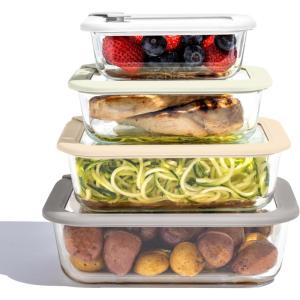 imageBentgo Signature LeakProof Glass Food Storage  8Piece Set 1Compartment PlasticFree Containers with Airtight Glass Lids BPAFree Microwave Freezer Oven ampamp Dishwasher Safe White StoneWhite Stone