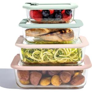 imageBentgo Signature LeakProof Glass Food Storage  8Piece Set 1Compartment PlasticFree Containers with Airtight Glass Lids BPAFree Microwave Freezer Oven ampamp Dishwasher Safe White StoneDesert Sage