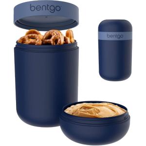 imageBentgo Snack Cup  Reusable Snack Container with LeakProof Design Toppings Compartment and DualSealing Lid Portable ampamp Lightweight for Work Travel Gym  Dishwasher Safe Dark GrayNavy