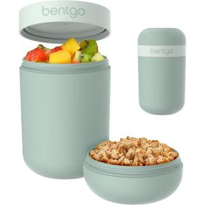 imageBentgo Snack Cup  Reusable Snack Container with LeakProof Design Toppings Compartment and DualSealing Lid Portable ampamp Lightweight for Work Travel Gym  Dishwasher Safe Dark GrayMint Green